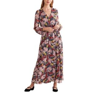 Boden Metallic Detail Maxi Petal Stamp Print Dress - NWT Size 8